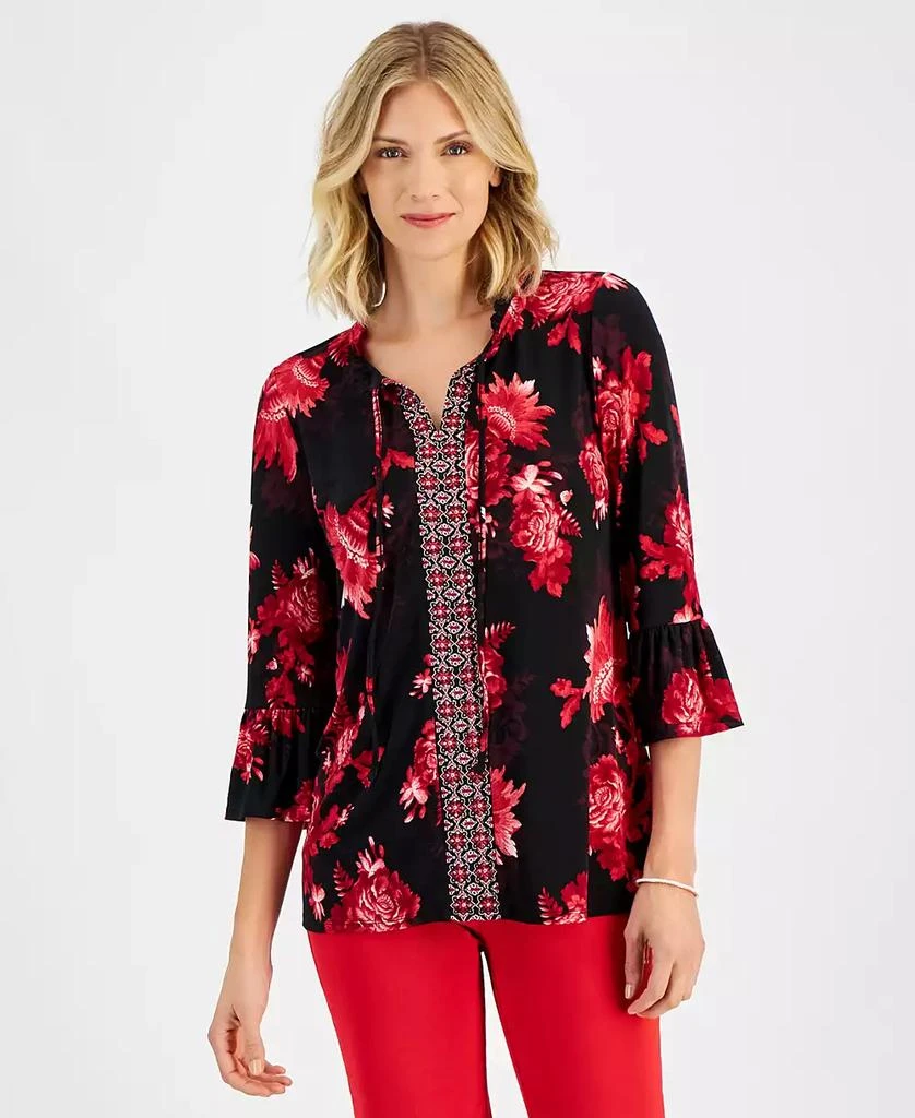 JM Collection Petite Vintage Enchantment 3/4-Sleeve Top, Created for Macy's 1