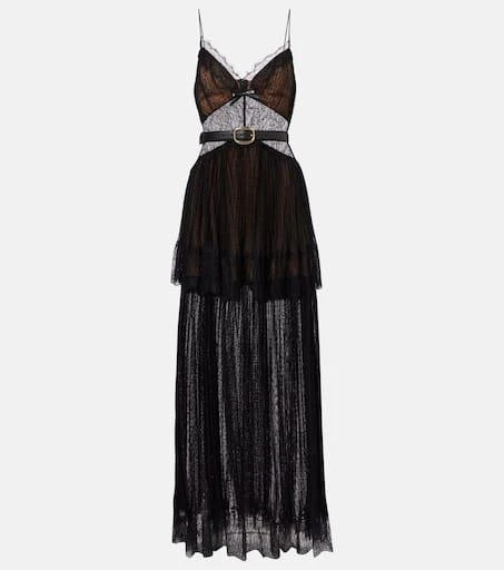 chinese dress ladies Sheer Ruffle Layered Maxi Dress Halter Neck Suspender Two-Way Dress / Xs