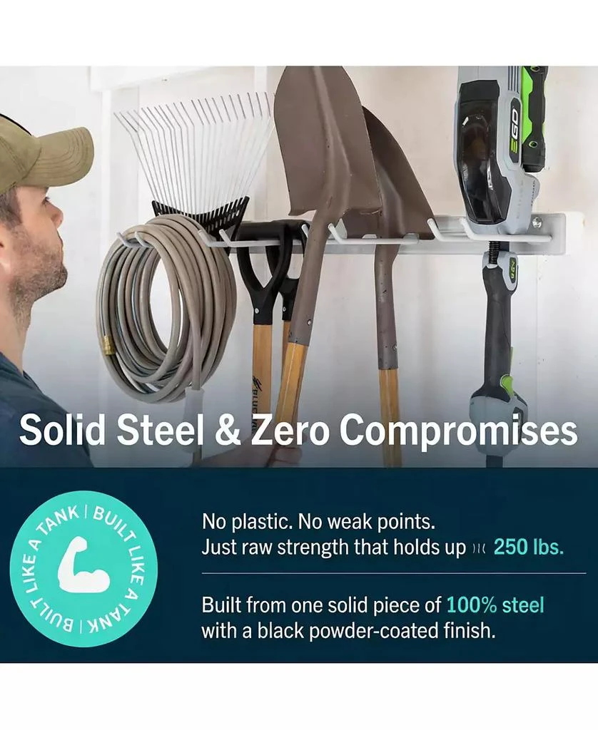 YIGII Wall-Mounted Garden Tool Rack - 4 Hooks, Heavy-Duty Steel, 250lb Capacity 3