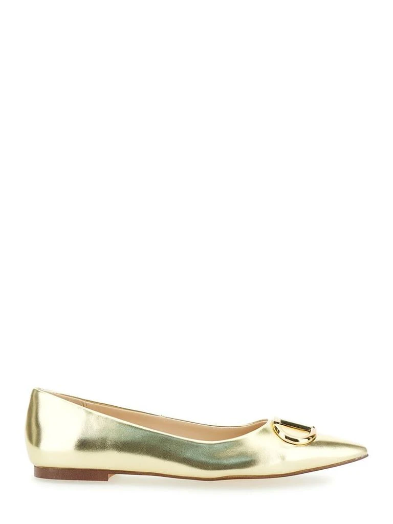 TWINSET Gold Tone Ballet Flats With Oval T Detail In Laminated Leather Woman 1