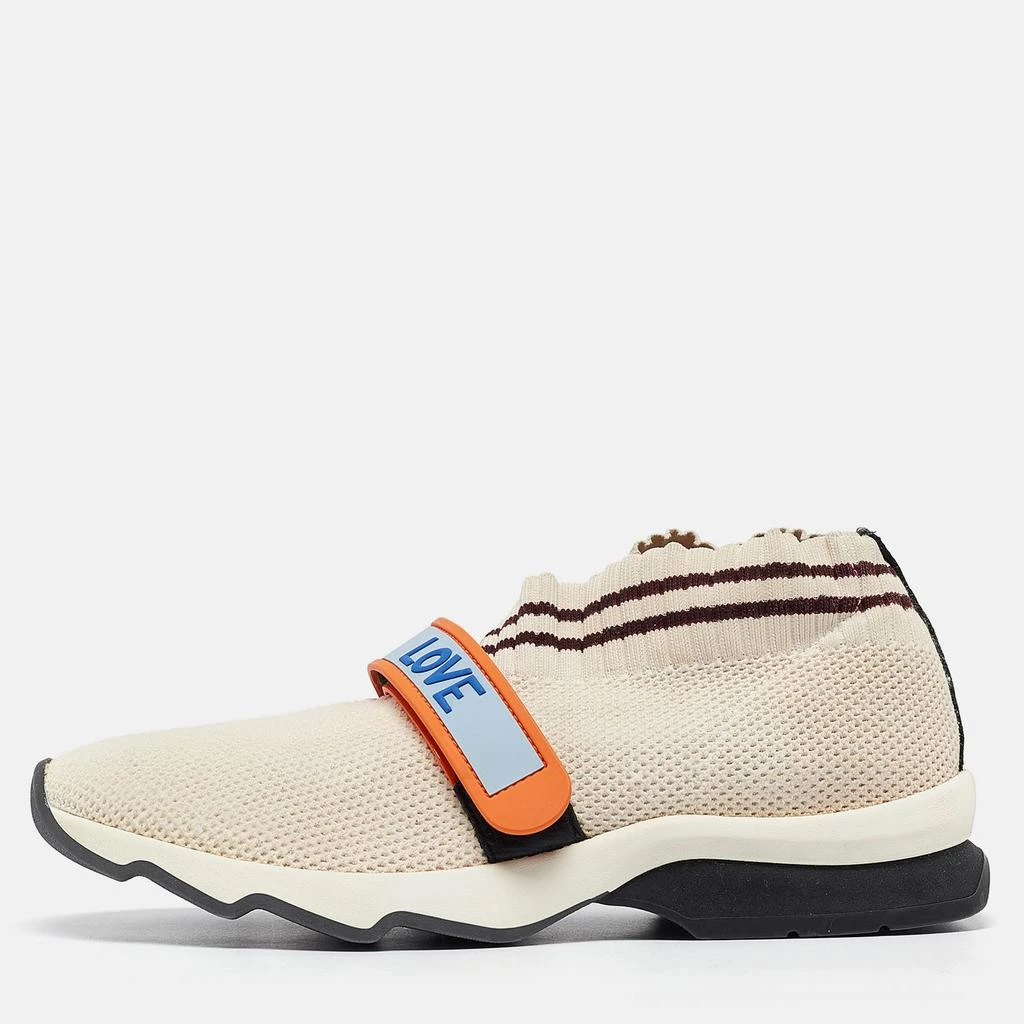 Fendi Fendi Cream/Burgundy Knit Fabric Rockoko Sneakers Size 37 1