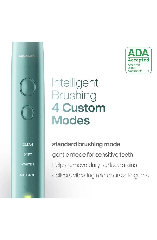 AquaSonic VIBE SERIES Mint Green UltraSonic Whitening Toothbrush with 8 DuPont Brush Heads & Travel Case 2
