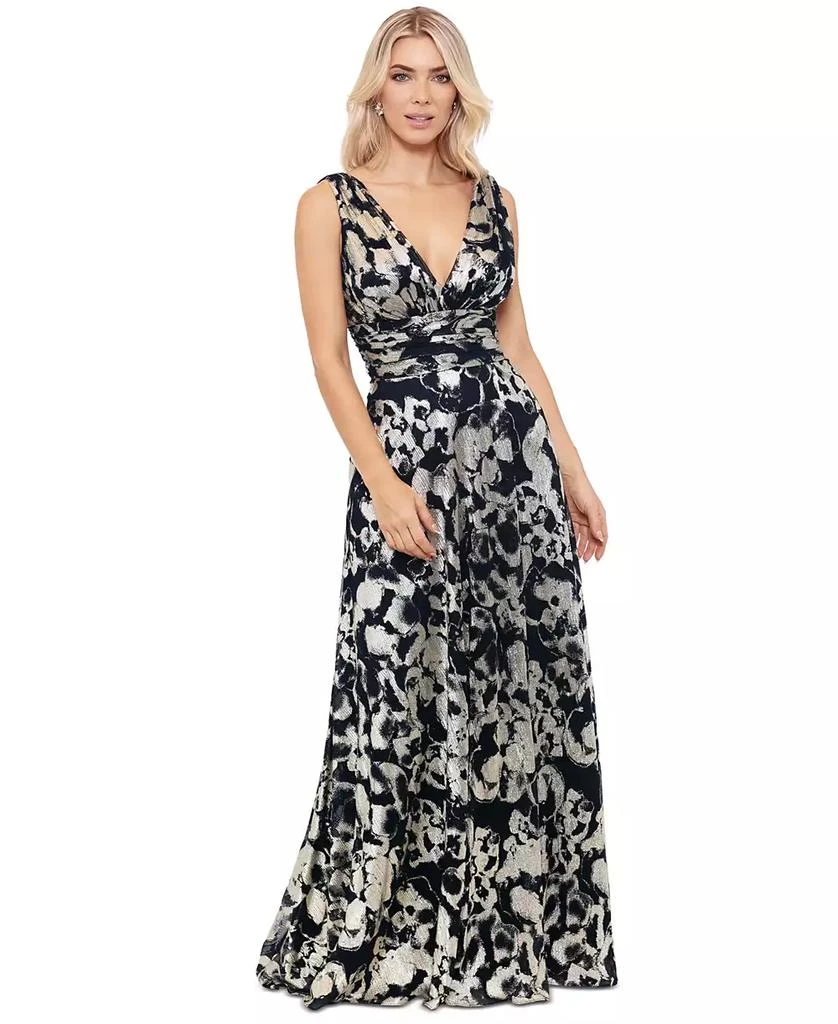 Betsy & Adam Petite Metallic Floral-Print Evening Gown 1
