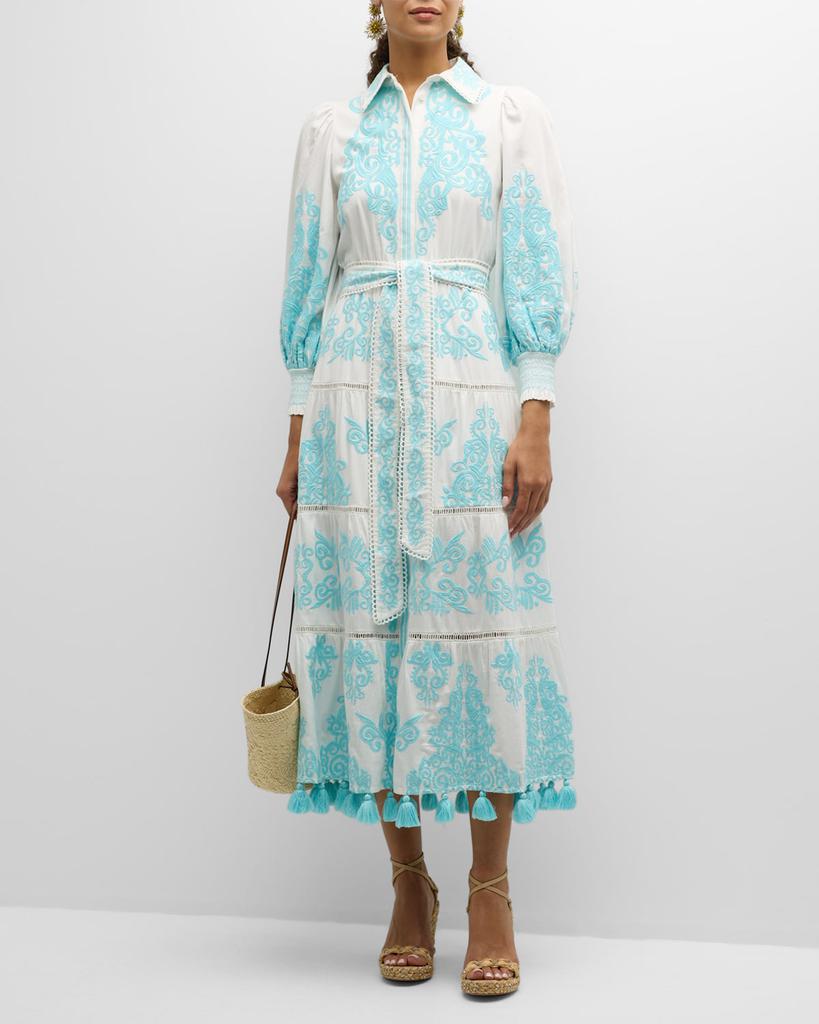 Alice + Olivia Shira Embroidered Tiered Midi Dress