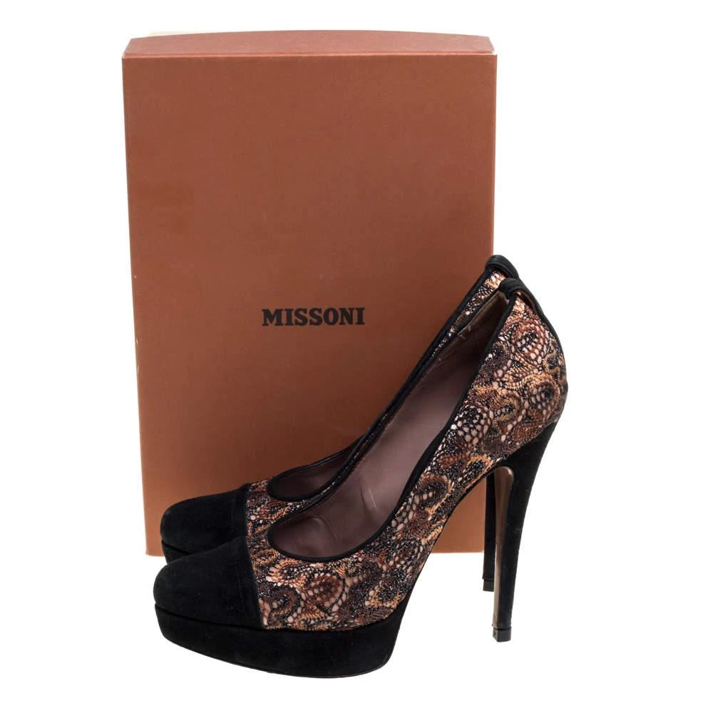 Missoni Missoni Black/Beige Lace and Suede Pointed Toe Platform Pumps Size 39 8