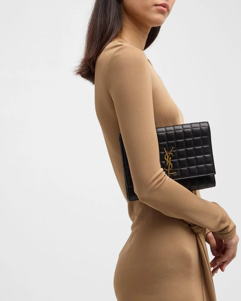 Yves Saint Laurent YSL Monogram Flap Clutch Bag in Quilted Smooth Leather 3