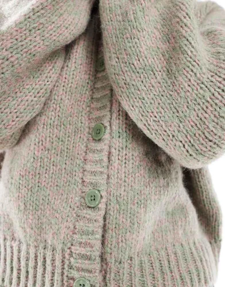 Stradivarius Stradivarius multicoloured chunky cardigan in pink & green 4