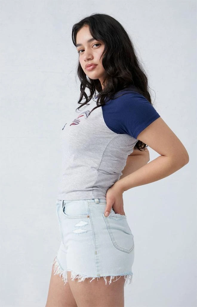 PacSun Eco Stretch Light Indigo Ripped Curve High Waisted Denim Festival Shorts 4