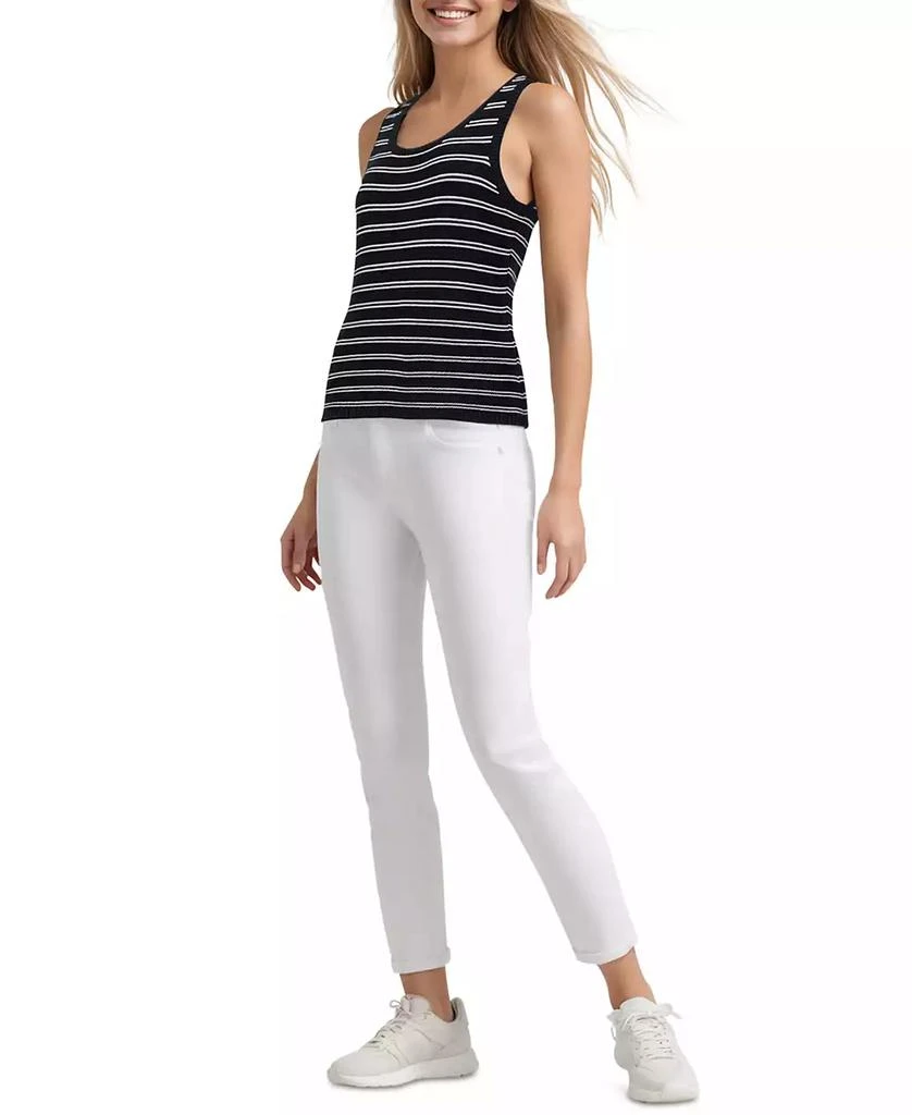 Three Dots Women's Olive Striped Sleeveless Knit Top 3