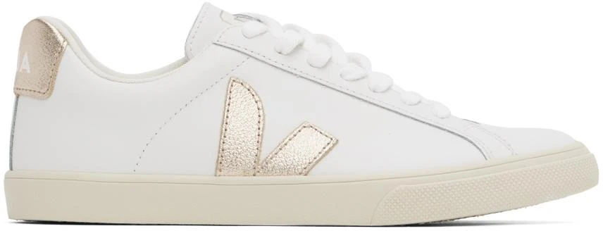 Veja White & Gold Esplar Leather Sneakers 1