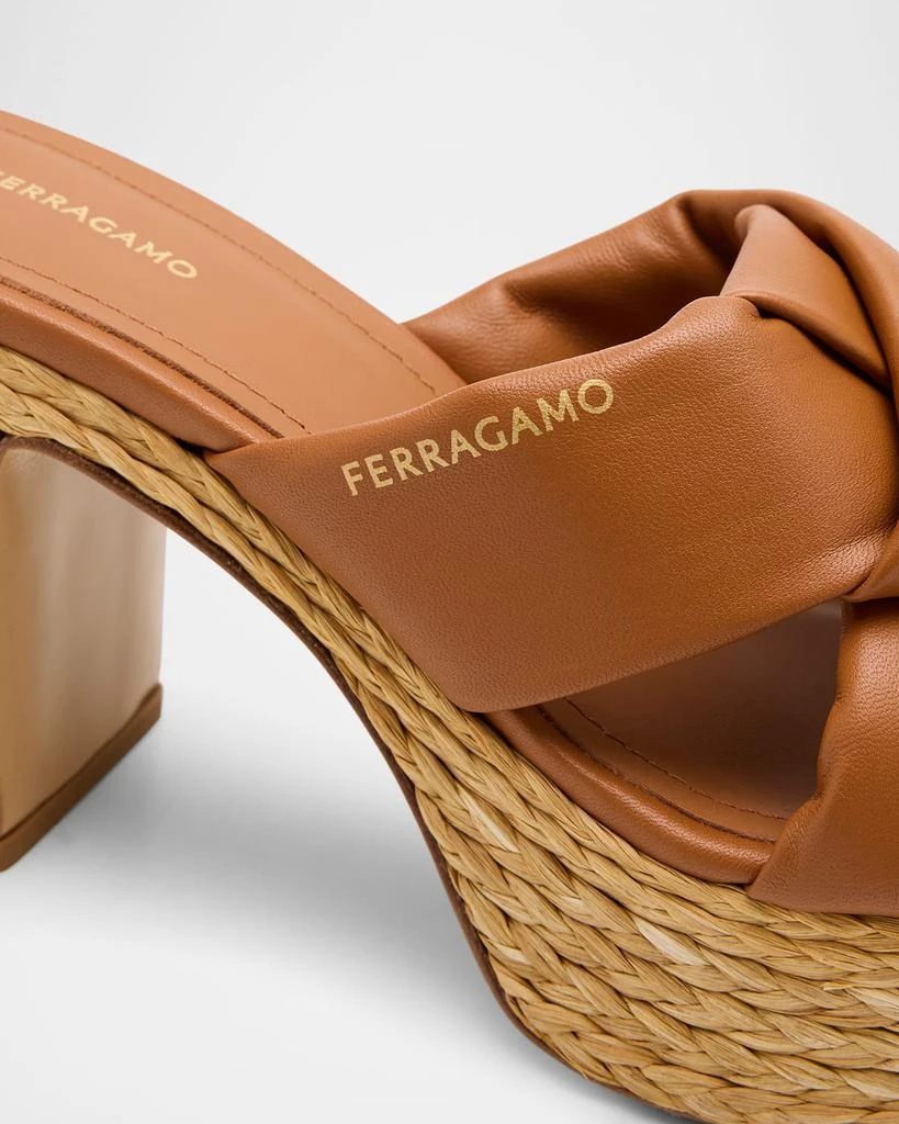 Salvatore Ferragamo Douglas Padded Leather Raffia Platform Sandals 6