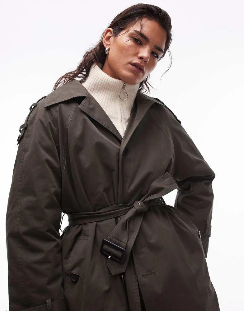 Topshop Topshop 2in1 liner trench coat in dark green 5