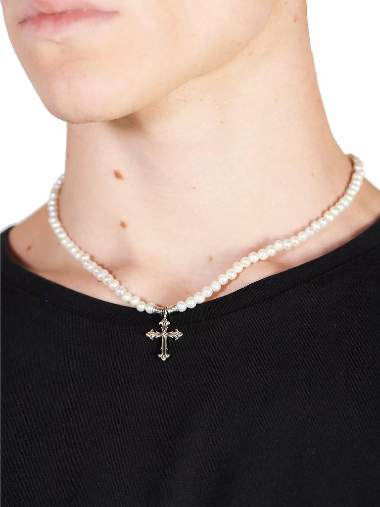 Emanuele Bicocchi Fleury Cross Pendant Pearl Necklace