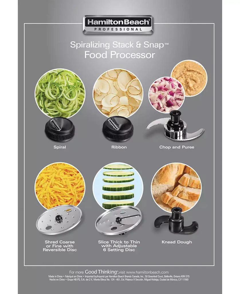 Hamilton Beach Professional Spiralizing Stack & Snap Food Processor 12
