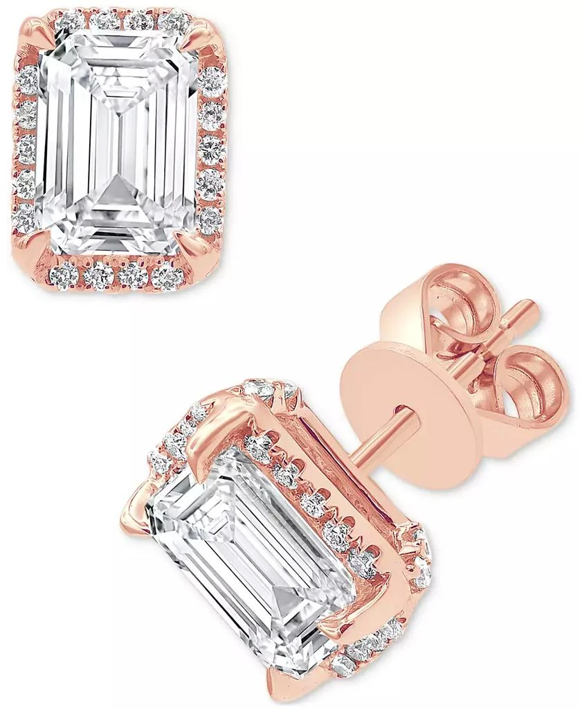 Badgley Mischka Certified Lab Grown Diamond Emerald-Cut Halo Stud Earrings (3-1/3 ct. t.w.) in 14k Gold 4