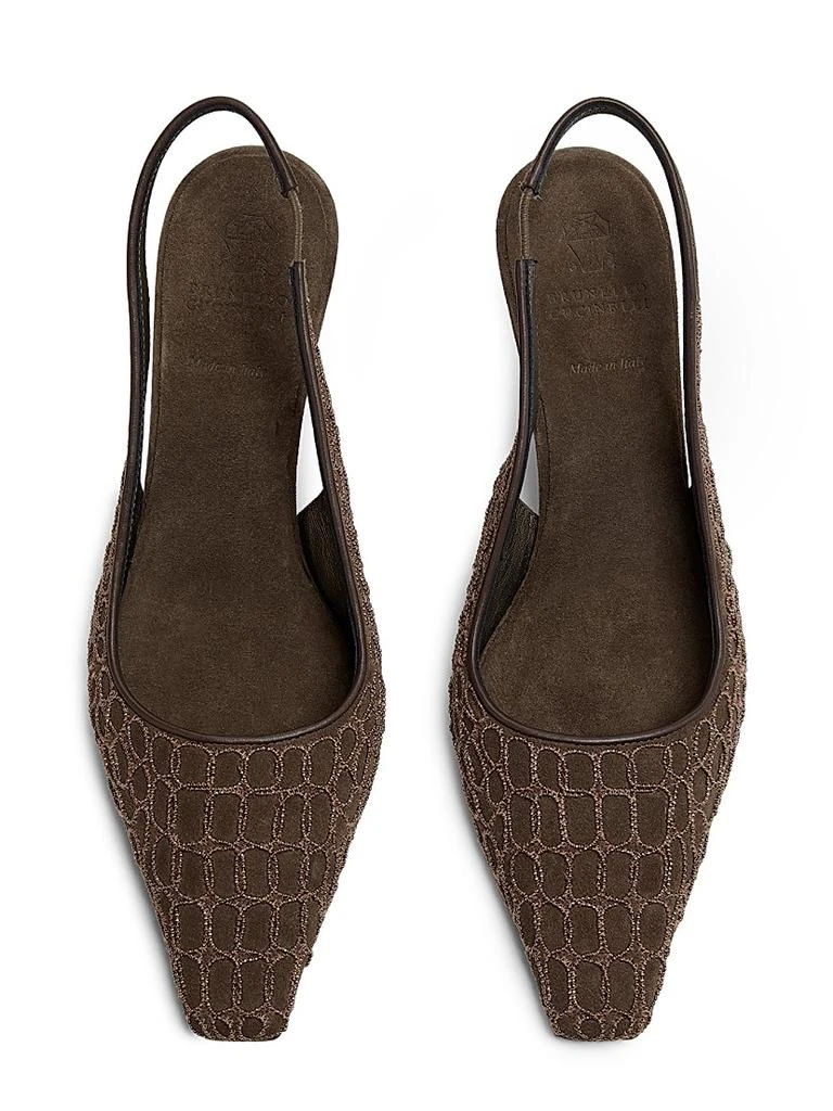 Brunello Cucinelli Monili-Embroidered Suede Slingback Pumps 4