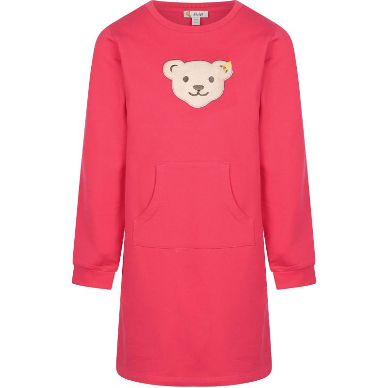 Steiff Logo bear applique long sleeved dress in pink