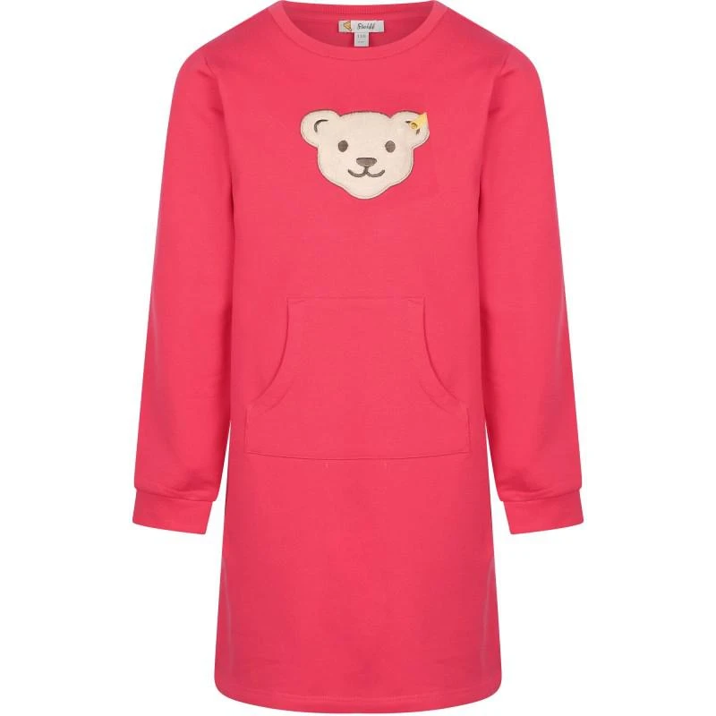 Steiff Logo bear applique long sleeved dress in pink 1