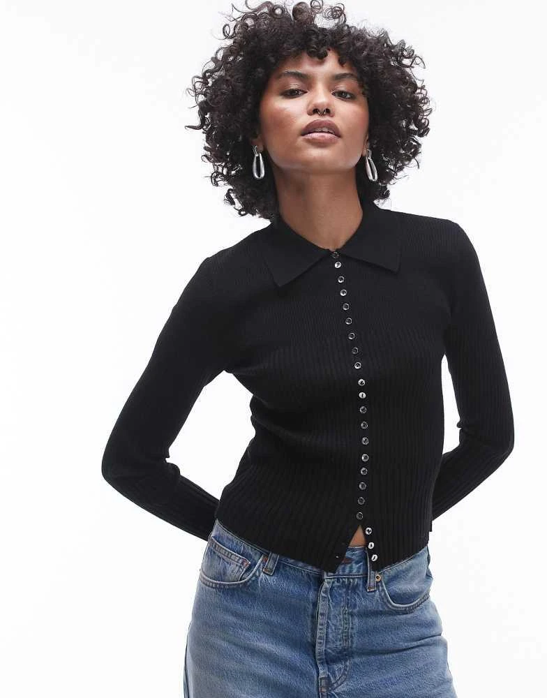 Mango Mango button detail cardigan in black 1
