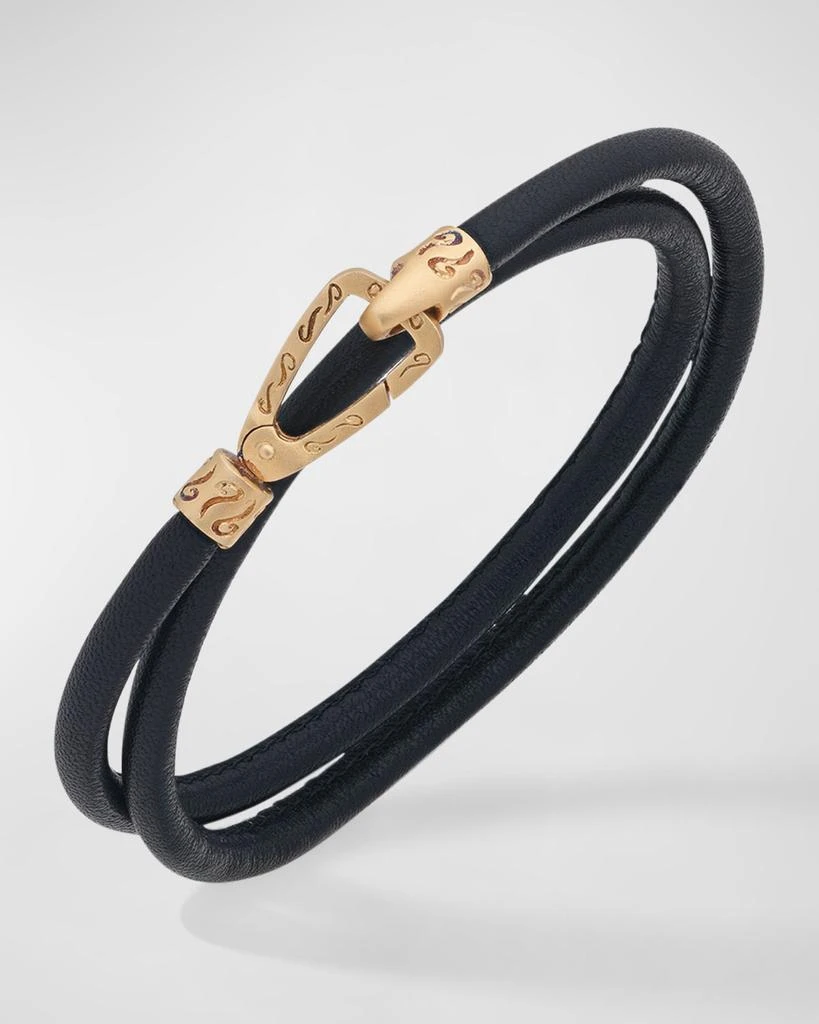 Marco Dal Maso Men's Lash Double Wrap Smooth Leather Bracelet, Gold 1
