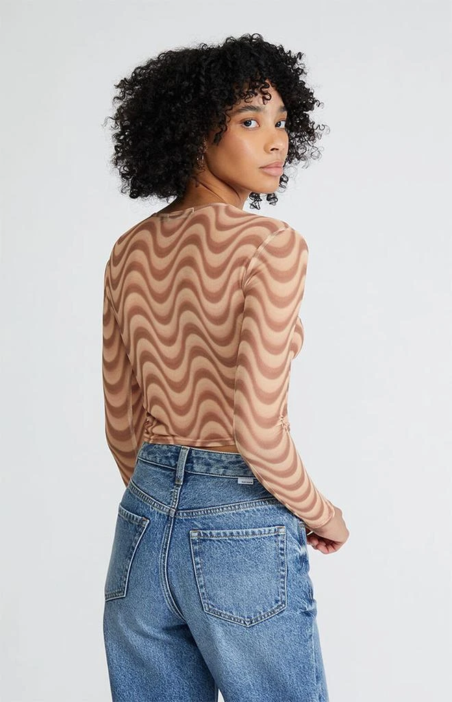 Daisy Street Brown Swirl Mesh Long Sleeve Top 3