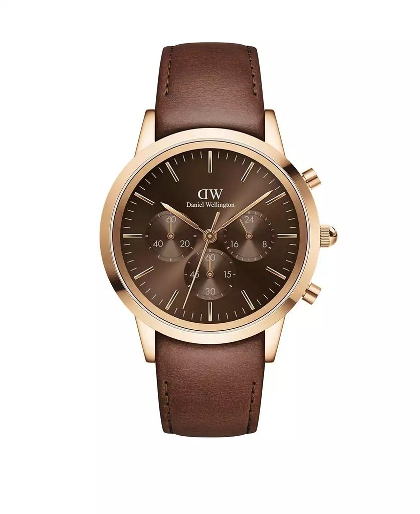 Daniel Wellington Unisex Chronograph Brown Leather Watch, 42mm