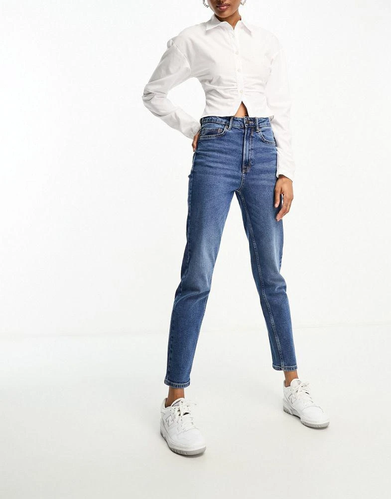 Stradivarius Stradivarius tall slim mom jean with stretch in authentic blue 1