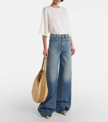 Khaite Augustina suede-trimmed raffia shoulder bag 5