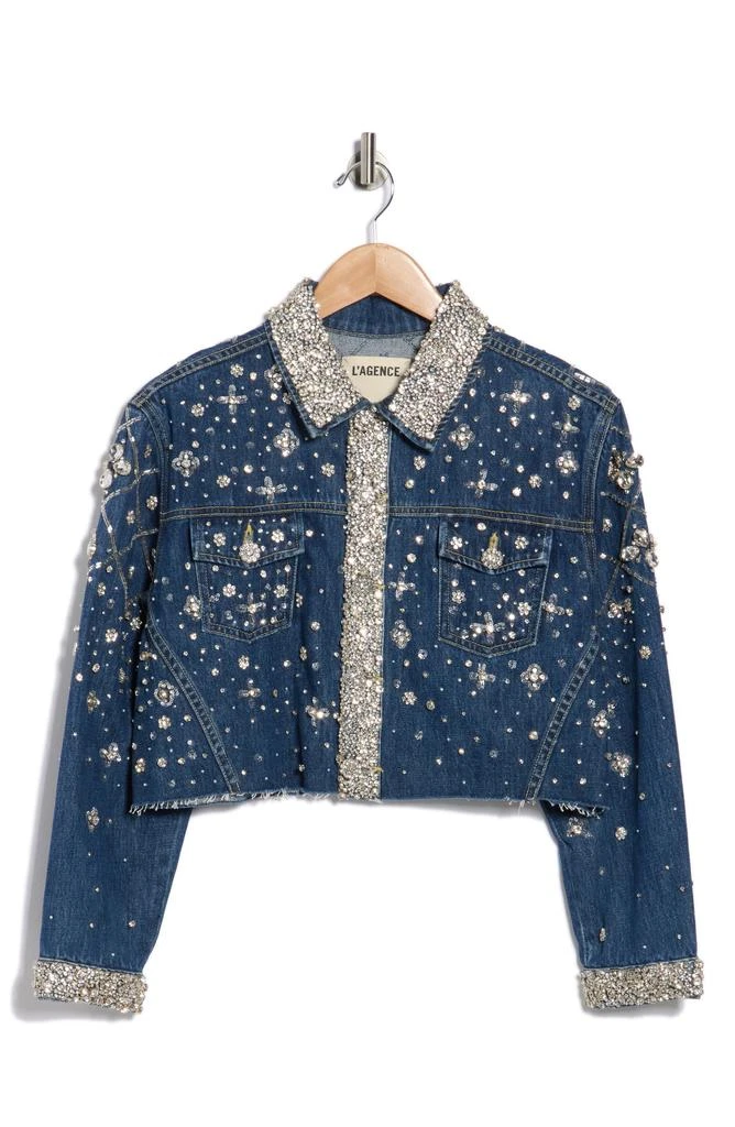 L
Agence Genevie Crystal Embellished Crop Denim Jacket 3