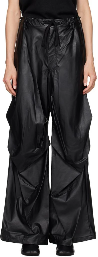 MM6 Black Draped Faux-Leather Pants 1
