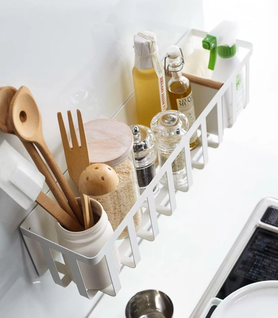 Yamazaki Home Magnetic Storage Basket, Steel + Wood, Magnetic, Sliding Divider, No Assembly 3