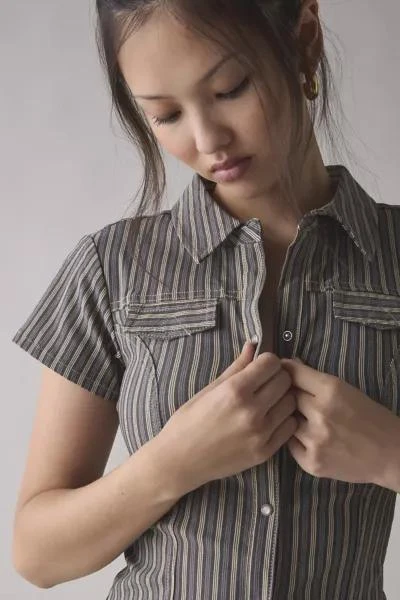 BDG Silence + Noise Polly Slim Short Sleeve Snap-Button Shirt 4