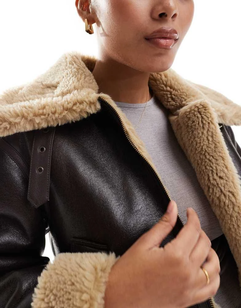 ONLY ONLY faux fur aviator jacket in brown 4