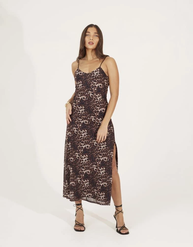 Brave Soul Brave Soul Strappy leopard print maxi dress with split in brown  - Dresses & Skirts - Free Shipping - BeyondStyle