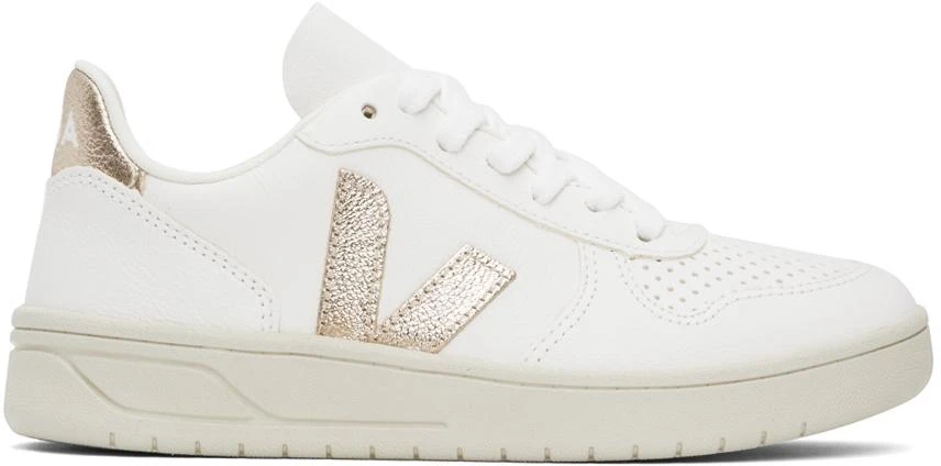 Veja White & Rose Gold V-10 Leather Sneakers 1