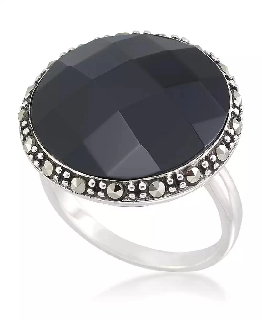 Macy
s Faceted Onyx (18 x 5mm)
Marcasite Ring in Sterling Silver