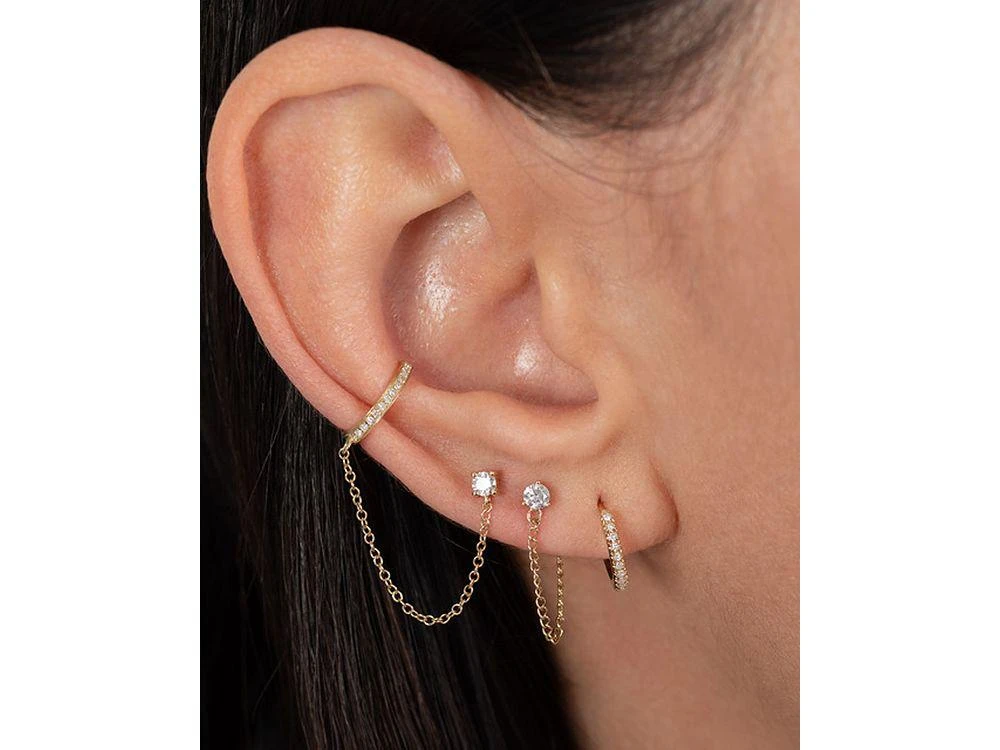 Zoe Lev 14K Yellow Gold Diamond Huggie Hoop Earrings 2