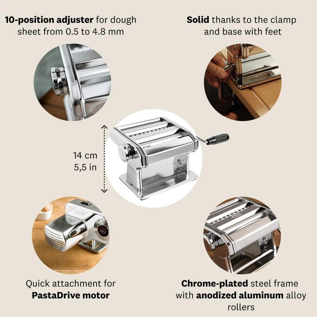Marcato Atlas Ampia 150 Pasta Machine, Made In Italy, Silver 5