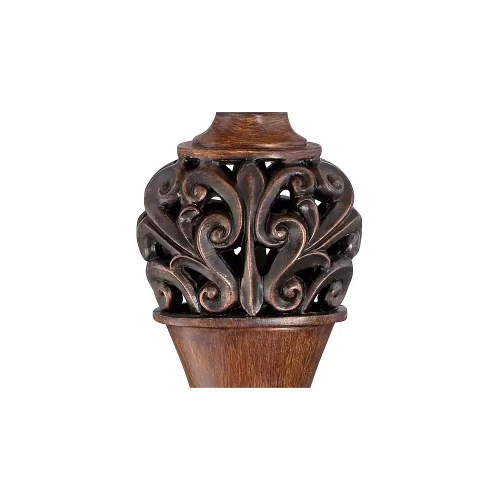 Regency Hill Exeter Traditional Table Lamps 30" Tall Set of 2 Bronze Wood Carved Leaf Cream Rectangular Bell Shade for Bedroom Living Room Bedside 5