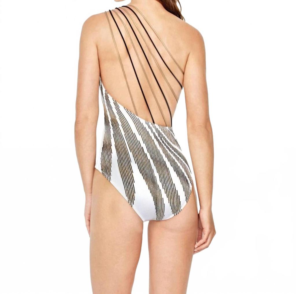Gottex One Shoulder Strappy Back One Piece Swimsuit In Got Golden Sand