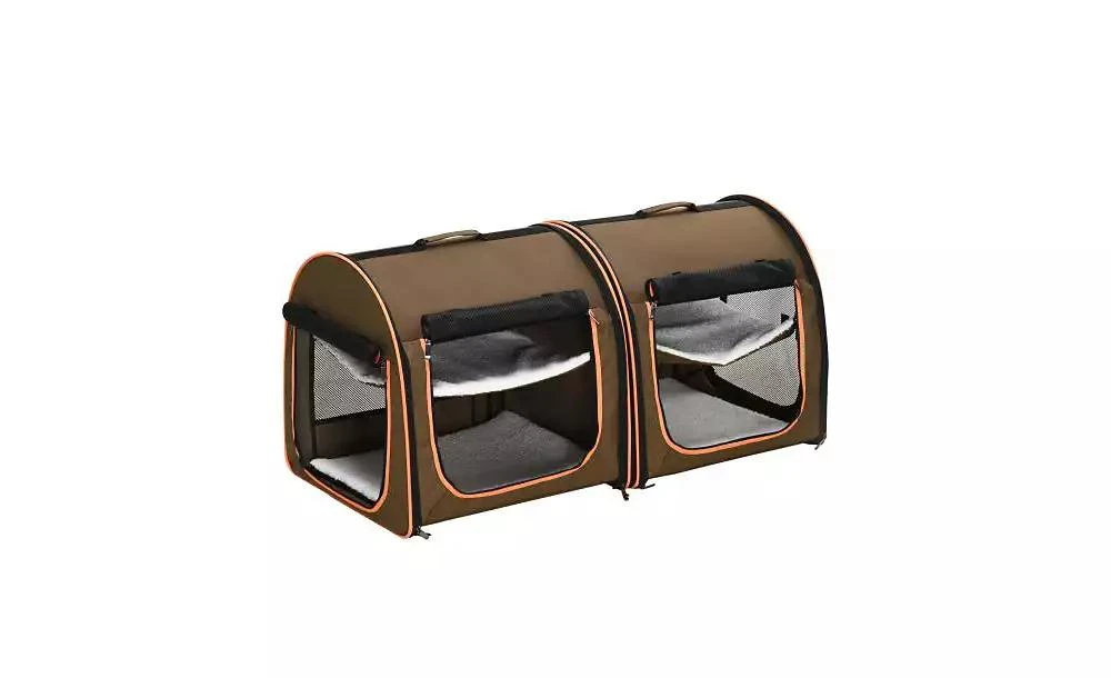 AOSTIRMOTOR 39" Portable Soft-Sided Pet Cat Carrier with Two Compartments, Soft Cushions 
Storage Bag, Brown