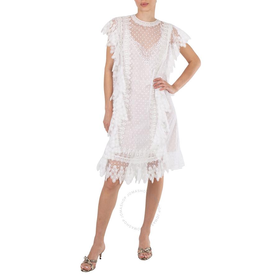 Burberry Nahla White Polka-dot And Scalloped Lace Tulle Dress