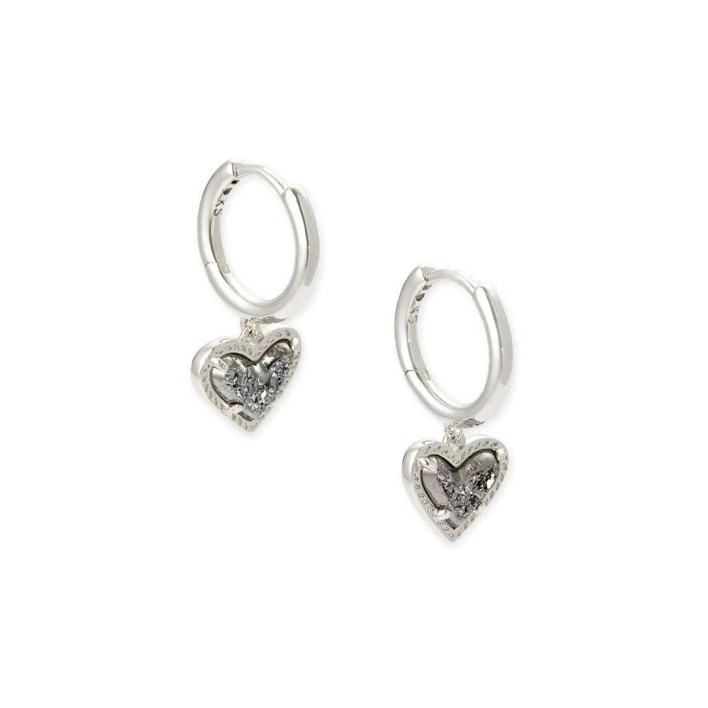 Kendra Scott Ari Heart Huggie Earrings Rhodium Platinum Drusy