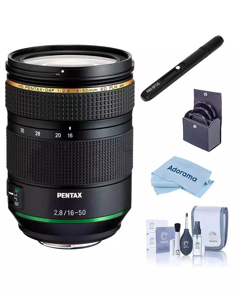 Pentax HD Pentax-DA 16-50mm f/2.8 ED PLM AW Lens, Bundle with 77mm Filter Kit, Cleaning Kit, Cleaning Cloth, Lens Cleaner 7