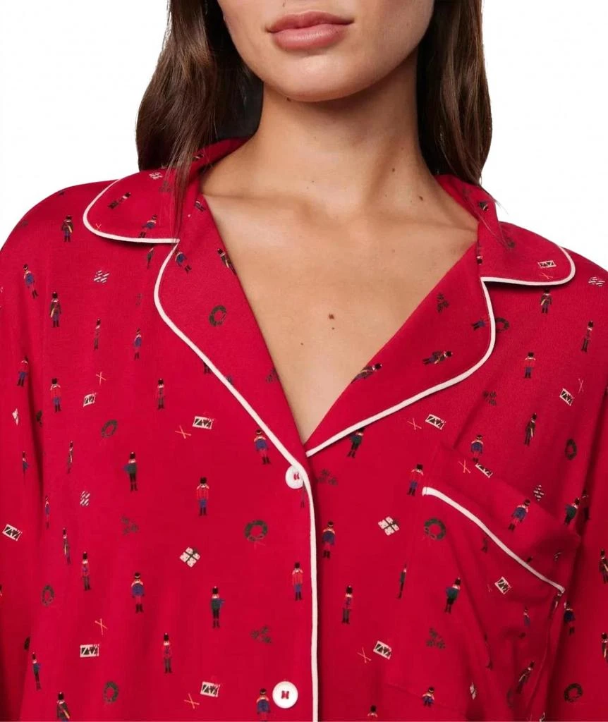 Eberjey Gisele Printed Long Pj Set In Nutcracker Holly Red/ivory 5