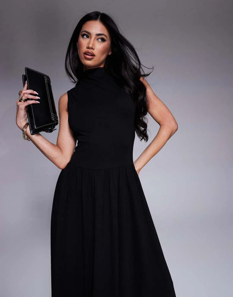 Kaiia Kaiia exclusive sleeveless high neck gathered skirt maxi dress in black 4