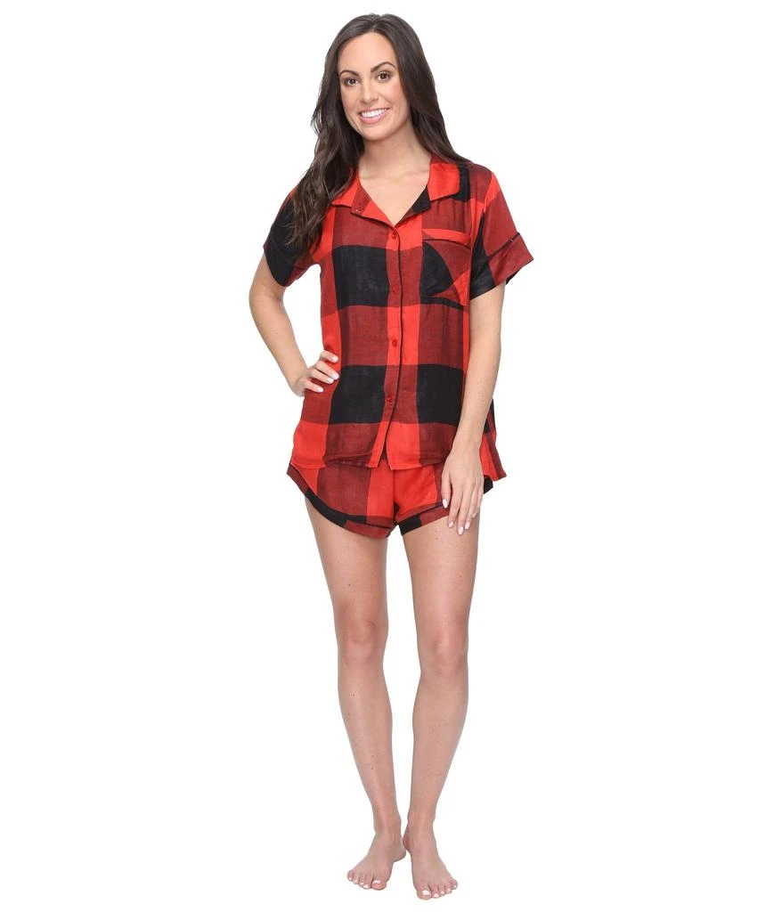 Plush Ultra Soft Short Sleeve Woven Buffalo Plaid PJ Set 1