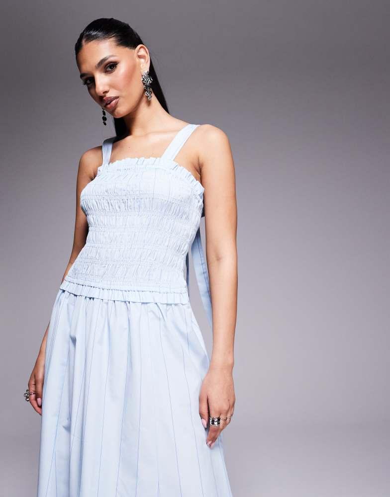 River Island River Island shirred midi dress in blue