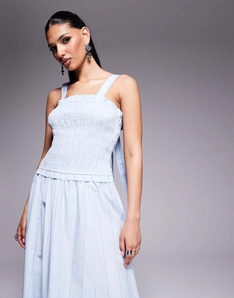 River Island River Island shirred midi dress in blue 2