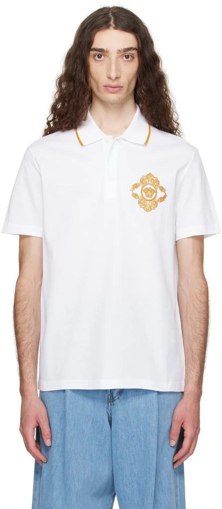 Versace White Embroidered Architectural Baroque Polo 1